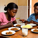 **Image Prompt for Household Economic Struggles**:
   "A family in Guinea struggling with their finances at home. Show a kitchen table with bills and empty plates, illustrating the stress of rising food prices. The family members should display expressions of concern and uncertainty, highlighting the economic pressure they face daily."